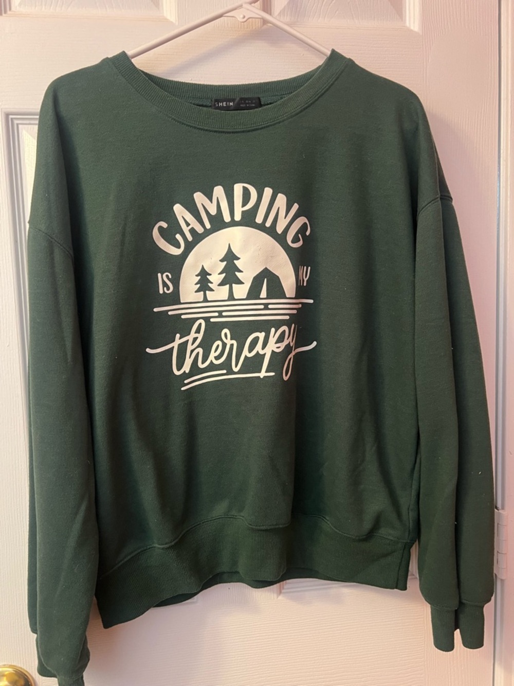 SHEIN Dark Green Ribbed Crewneck Sweatshirt